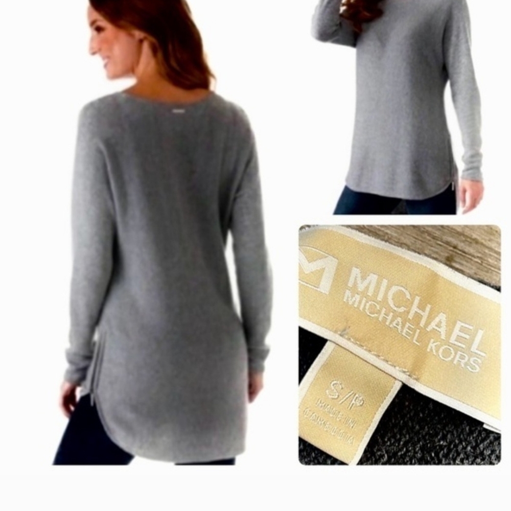NEW MICHAEL KORS Olive Green Long Sleeve Top Hi-lo Hem Size Gold Zipper Size S